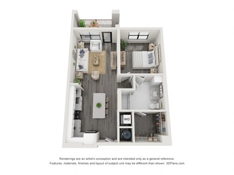 A2 Floor Plan1bed 1 bath  at The Landing on Summers Street Apartments, Georgia, 30144